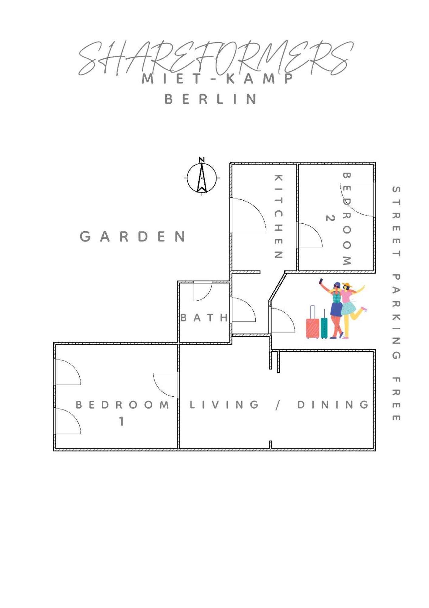 Miet-Kamp Ruhig, Zentral, Nahe Messe, Ausgefallenes Design 2 Schlafzimmer Berlino Esterno foto